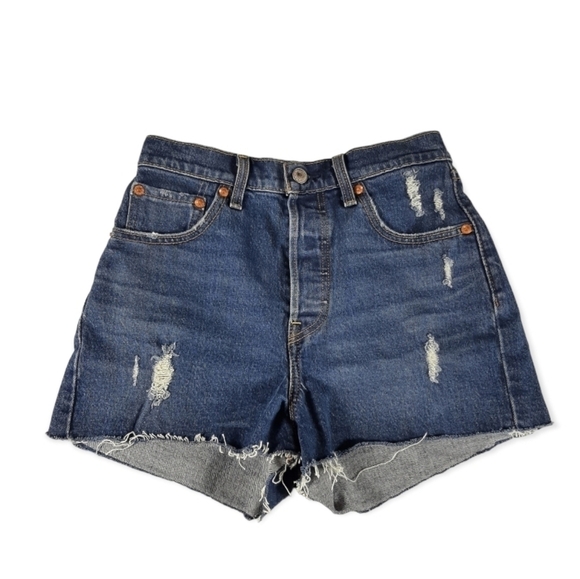 Levi's Ribcage Denim Shorts High Rise Buttonfly Distressed Size 25​​​​​​​​​​​​​ - Picture 4 of 14
